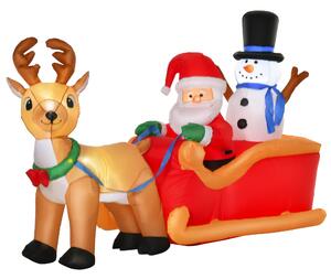 HOMCOM 1.3m Christmas Inflatable Santa Claus on Sleigh Deer, LED Lighted for Home Indoor Outdoor Garden Lawn Decoration Party Prop Aosom UK