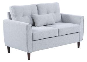 HOMCOM 2 Seat Sofa Double Sofa Loveseat Fabric Wooden Legs Tufted Design for Living Room, Dining Room, Office, Light Grey