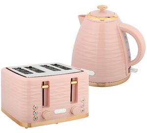 HOMCOM 3000W 1.7L Kettle & 4 Slice Toaster, Kettle and Toaster Set with 7 Browning Controls and Crumb Tray, Light Pink