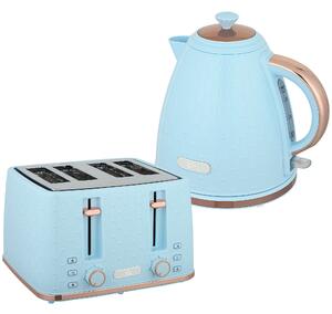HOMCOM Kettle and Toaster Set, 1.7L 3000W Fast Boil Jug Kettle, 4 Slice Toaster with 7 Level Browning Controls, Light Blue