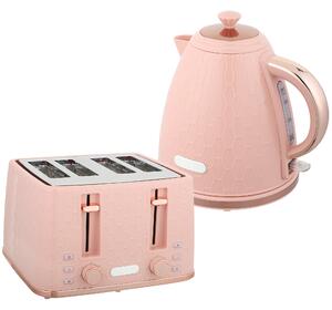 HOMCOM Kettle and Toaster Set, 1.7L 3000W Fast Boil Jug Kettle, 4 Slice Toaster with 7 Level Browning Controls, Light Pink