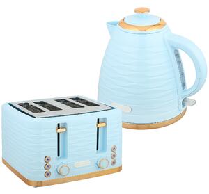 HOMCOM 3000W 1.7L Kettle & 4 Slice Toaster, Kettle and Toaster Set with 7 Browning Controls and Crumb Tray, Light Blue