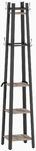 HOMCOM Industrial Coat Stand with 8 Hooks and 4 Shelves - Grey