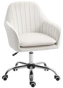 HOMCOM Velvet-Feel Office Chair with Adjustable Height and Wheels - Cream White
