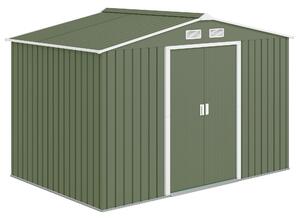 Outsunny 9 x 6 ft Metal Garden Storage Shed Corrugated Steel Roofed Tool Box with Foundation Ventilation and Doors, Light Green Aosom UK