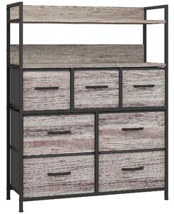 HOMCOM Rustic Chest of Seven Fabric Drawers - Grey Wood Effect Aosom UK