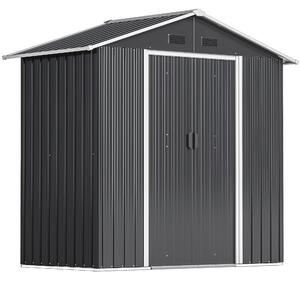 Outsunny 6.5 x 3.5ft Outdoor Storage Shed with Lockable Doors & Vents for Garden for Tools & Equipment, Metallic, Dark Grey Aosom UK