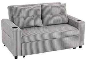 HOMCOM 2 Seater Click Clack Sofa Bed with Pull Out Design, Corduroy Upholstery, Light Grey Aosom UK