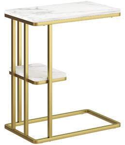 HOMCOM C-Shaped Narrow Side Table, 2-Tier Slim End Table, Nightstand for Small Spaces, Living Room, Bedroom, White Marble Grain