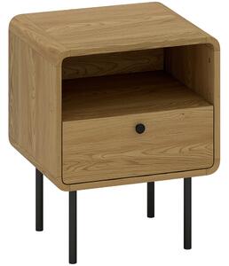 HOMCOM Bedside Table with Drawer and Open Shelf - Oak