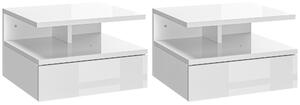 HOMCOM Set of Two Floating High Gloss Bedside Tables - White Aosom UK