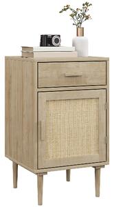 HOMCOM Bedside Table, Rattan Side Tables w/ Drawer, Cabinet & Adjustable Shelf, Boho Bedside Cabinet w/ Storage for Bedroom, Living Room, Aosom UK