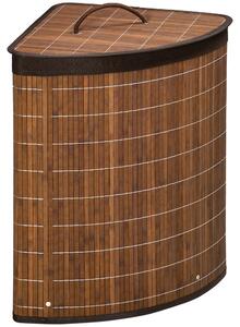 HOMCOM Bamboo Laundry Basket with Lid, 55 Litres Laundry Hamper with Removable Washable Lining, Corner Washing Baskets, 38 x 38 x 57cm, Brown