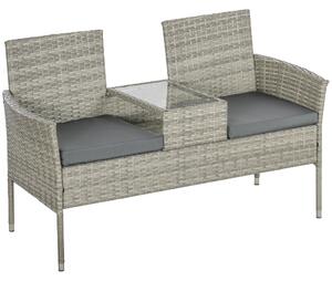 Outsunny Two-Seat Rattan Chair, with Middle Table - Mixed Grey Aosom UK