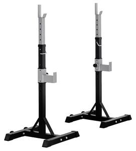 HOMCOM 2 Pairs Adjustable Barbell Squat Rack Portable Stand Weight Lifting Bench Press Home Gym w/ Wheels, Black