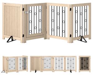 PawHut 4 Panel Freestanding Pet Gate, Indoor Dog Barrier with Lockable Door, Support Feet, 360° Flexible Hinges, Oak