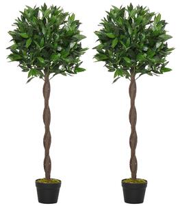 Outsunny Artificial Topiary Bay Laurel Ball Trees, Set of 2, Decorative Plant with Nursery Pot, for Indoor Outdoor Use, 120cm Aosom UK