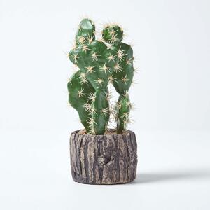 Artificial Cactus in Stone Pot 26cm Prickly Pear Fake Cactus