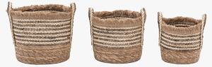 Alder Fringed Woven Basket in Brown, Set of 3