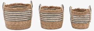 Alder Fringed Woven Basket in Ink, Set of 3