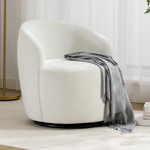 Chenille Fabric Swivel Recliner with Ergonomic Backrest and 360° Swivel, Modern Upholstered Barrel Armchair Club Chair, 64x64x71 cm, Ivory Aosom UK