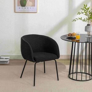 Boucle Fabric Armchair, Modern Accent Chair with Black Powder Coated Metal Legs, Dining Room Armchair Accent Chair, 58x58x78 cm, Black Aosom UK