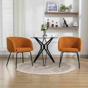 2 Pack Modern Lounge Chair with Black Powder Coated Metal Legs, Boucle Chair for Dining Table, Reading Room, Bedroom, 58x58x78 cm, Orange Aosom.UK