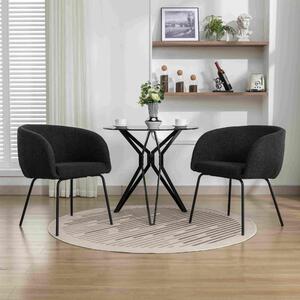 2 Pack Modern Boucle Fabric Armchair Accent Chairs with Black Powder Coated Metal Legs, Sets of 2 Dining Room Chairs, 58x58x78 cm, Black Aosom UK