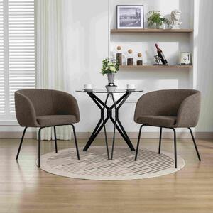 2 Pack Modern Boucle Fabric Armchair Accent Chairs with Black Powder Coated Metal Legs, Sets of 2 Dining Room Chairs, 58x58x78 cm, Brown Aosom UK