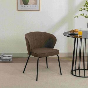 Upholstered Wingback Design Boucle Chair with 4 Black Legs, Modern Lounge Chair with Sponge Filling, for Dining Table, 62x63.5x75 cm, Brown Aosom.UK