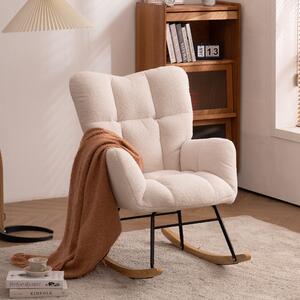 Modern Teddy Fabric Armchair with Padded Seat, Rocker Glider Chair, Fabric Tufted Upholstered Rocking Chair, 80x70x95 cm, White Teddy Aosom UK