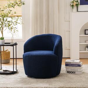 Teddy Fabric Ergonomic Swivel Office Chair with 360° Rotation, Comfy Round Sofa Chair, Reading Room Lounge Chair, 64x64x71 cm, Dark Blue Aosom UK