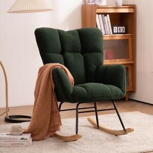 Mid Century Modern Teddy Fabric Tufted Upholstered Rocking Garden Chair with Padded Seat, Rocker Glider Chair, 80x70x95 cm, Dark Green Aosom UK