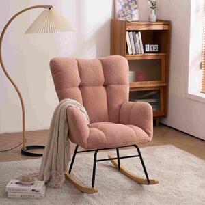 Teddy Fabric Modern Rocker with Padded Seat, Metal Base, Tufted Upholstered Rocking Comfy Chairs for Outdoor, Indoor, 80x70x95 cm, Pink Aosom.UK