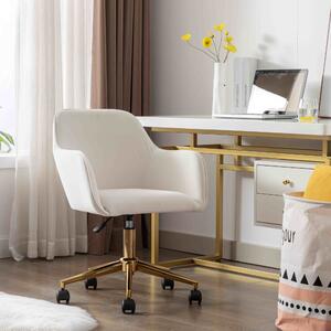 Velvet Adjustable Height Swivel Executive Office Chair with Gold Legs, Ergonomic Backrest, Sewing Chair with Side Arms, 58x58x86 cm, Ivory Aosom UK