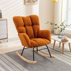 Modern Teddy Armchair with Padded Seat, Fabric Tufted Upholstered Rocking Garden Chair, Teddy Fabric Rocker Chair, Caramel Aosom UK