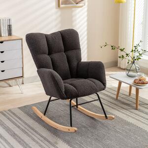 Mid Century Modern Tufted Upholstered Garden Rocking Chair with Padded Seat, Teddy Fabric Rocker Chair, 80x70x95 cm, Dark Grey Aosom UK