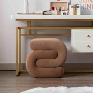 Velvet Ottoman Storage Pouffe Under Desk, S-Shape Wavy Foot Stool, Upholstered Extra Seating, No Assembly Required, 50×46×46 cm, Coffee Aosom UK