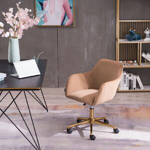 Velvet Adjustable Height Swivel Executive Office Chair with Gold Legs, Ergonomic Backrest, Sewing Chair with Side Arms, 58x58x86 cm, Coffee Aosom UK