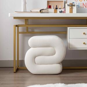 Velvet Ottoman Storage Pouffe Under Desk, S-Shape Wavy Foot Stool, Upholstered Extra Seating, No Assembly Required, 50×46×46 cm, Ivory Aosom UK