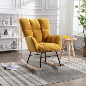 Teddy Fabric Nursery Room Rocking Chair with Padded Seat, Tufted Upholstered Modern Rocker for Garden, Living Room, 80x70x95 cm, Yellow Aosom.UK