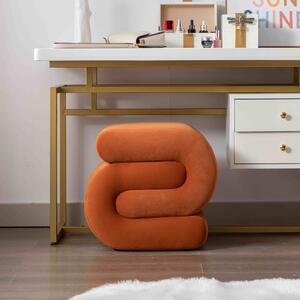 Velvet Ottoman Storage Pouffe Under Desk, S-Shape Wavy Foot Stool, Upholstered Extra Seating, No Assembly Required, 50×46×46 cm, Orange Aosom UK