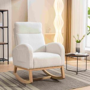 Modern Accent Rocking Chair with Solid Wood Legs, Rocking Chair with Padded Seat, Upholstered Nursery Glider Rocker, 88x71x104.5 cm, Beige Aosom UK