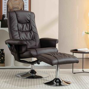 PU Leather Recliner Massage Chair with Ottoman Footstool, 5-Point Massager and Backrest, Adjustable Swivel Base, 79x79x106 cm, Brown Aosom UK