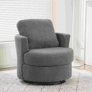 Chenille Swivel Recliner with Back Cushion, Thick Foam Pad, Oversize 360 Degree Swivel Round Sofa with Pillows, 78.5x83x86 cm, Medium Grey Aosom UK