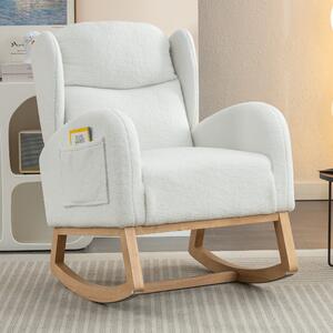 Modern Teddy Fabric Upholstered Rocking Chair Set with Wingback Padded Seat for Living Room, Modern Single Sofa, 96.5x71x101 cm, White Aosom UK