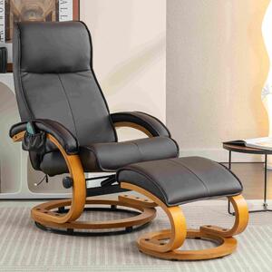 PU Leather Recliner Massage Chair with Ottoman Footstool and 5 Point Massager, Sturdy Bentwood Base, for Living Room, 85x67x103 cm, Brown Aosom UK