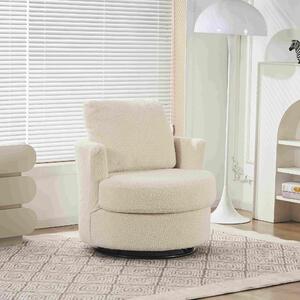 Chenille Swivel Recliner with Back Cushion, Thick Foam Pad, Oversize 360 Degree Swivel Round Sofa with 3 Pillows, 78.5x83x86 cm, White Aosom UK