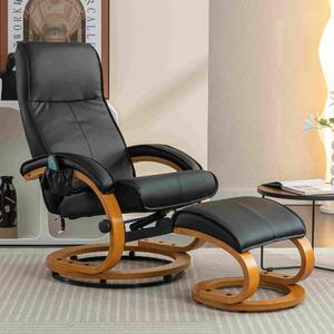 PU Leather Recliner Massage Chair with Ottoman Footstool and 5 Point Massager, Sturdy Bentwood Base, for Living Room, 85x67x103 cm, Black Aosom UK