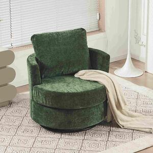 Chenille Swivel Recliner with Back Cushion, Thick Foam Pad, Oversize 360 Degree Swivel Round Sofa with 3 Pillows, 78.5x83x86 cm, Green Aosom UK